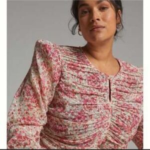 Anthropologie Let Me Be Puff-Sleeve Blouse Sheer Long Sleeve Cottage Romantic L